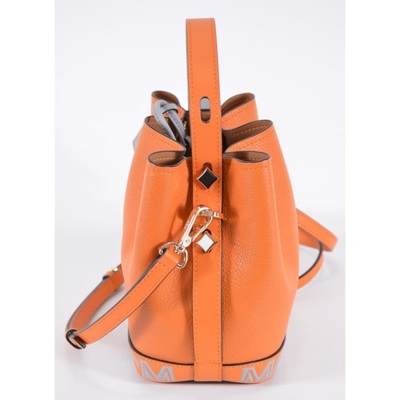 New MCM Milano Maple Leather Mini Contrast Logo Drawstring Crossbody Purse Bag - Picture 6 of 11